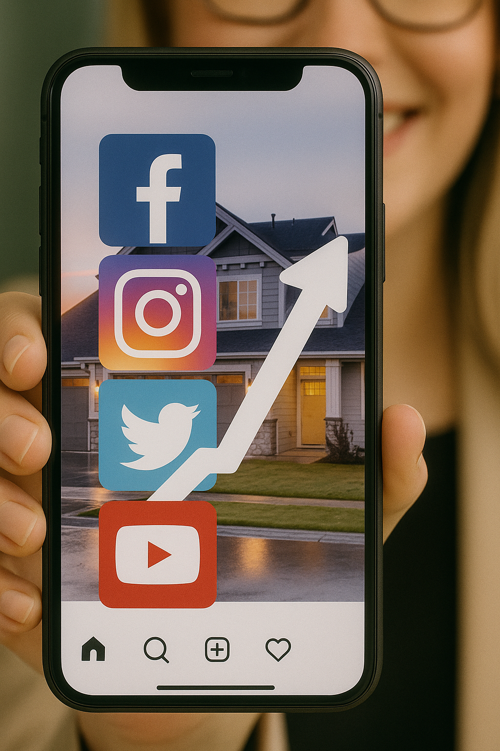 Social media growth with property marketing on smartphone
